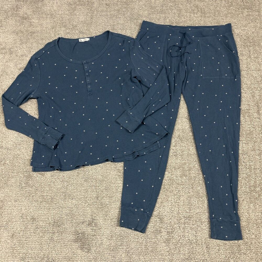 Carve Designs Pajama Lounge Set Womens Large Blue White Stars Long Sleeve